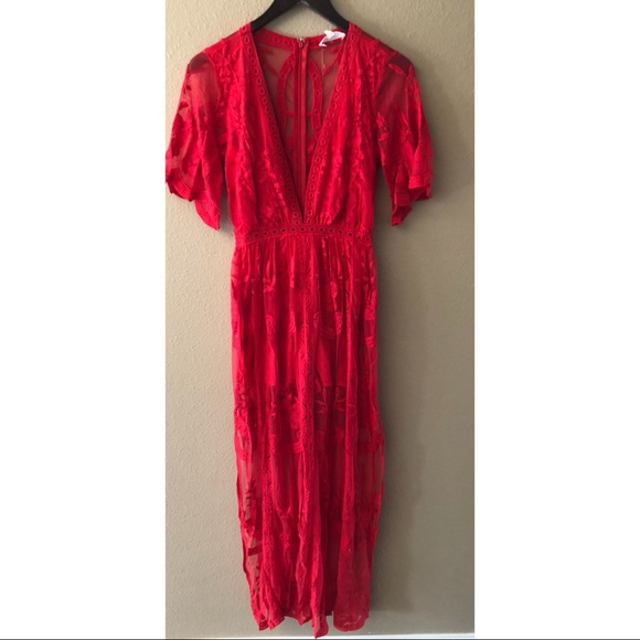 Honey Punch Lace Red Maxi Romper - Picture 3 of 5